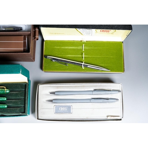 410 - Assorted boxed Pens, single and sets, fountain and ballpoint sets including Pierre Farber, Cross, Pe... 