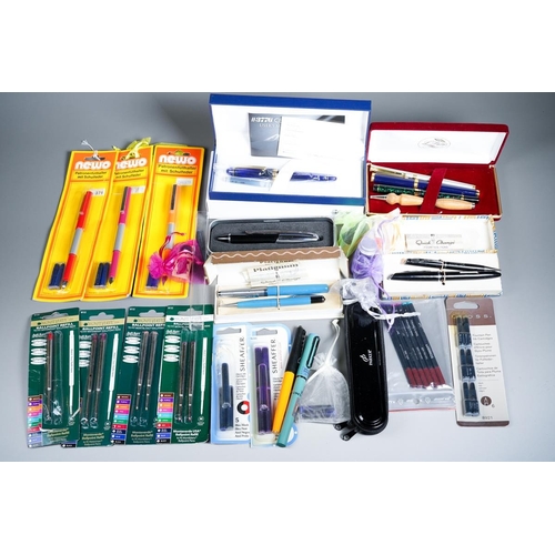 411 - Assorted fountain pens and cartridges to include: 3 x German Newo pens; Parker 