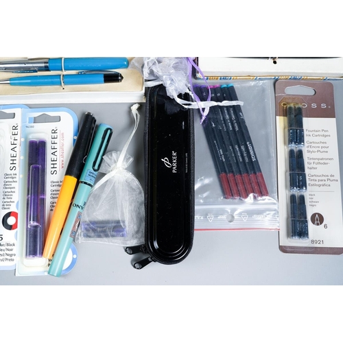 411 - Assorted fountain pens and cartridges to include: 3 x German Newo pens; Parker 