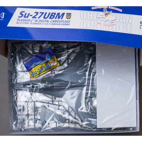 460 - Seven boxed G.W.H scale model kits to include: 1:48 Su-27UBM Ukrainian Air Force Flanker-C model no ... 