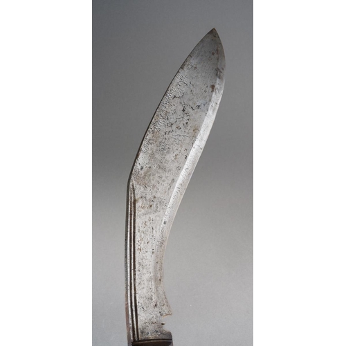 4 - A Kukri with wooden grip and steel blade, in leather scabbard with two skinning knives [1]