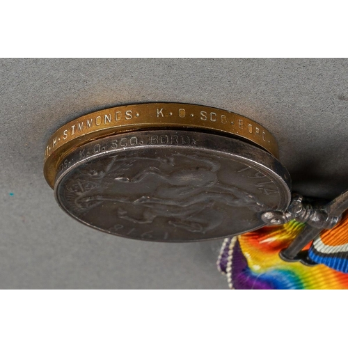 25 - WW1 British 1914-15 Star, War Medal and Victory Medal to 7883 Sjt H Simmonds, Kings Own Scottish Bor... 