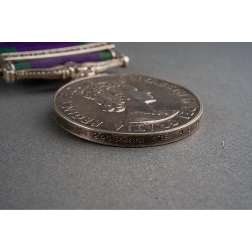 26 - ERII General Service Medal with Northern Ireland Clasp to 24536688 Pte AG Harvey, RAOC. Complete wit... 