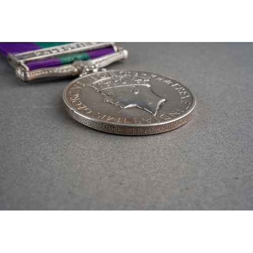27 - GRVI General Service Medal with Palestine Clasp to 3525114 Pte F Curson, Manchester Regt. Complete w... 