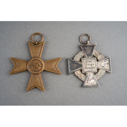 33 - WW2 Third Reich War Merit Cross 2nd class without Swords, no ribbon and a 25 Year Faithful Service C... 