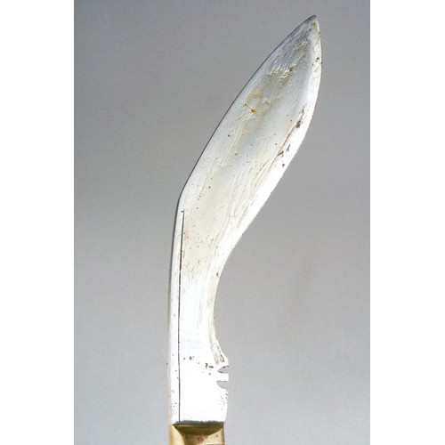 37 - Gurhka Kukri Knife with single edged blade 290mm in length, no makers mark. Wooden grips with brass ... 