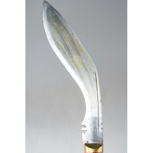 37 - Gurhka Kukri Knife with single edged blade 290mm in length, no makers mark. Wooden grips with brass ... 
