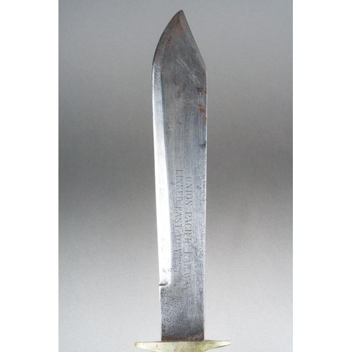 38 - Commemorative Bowie Knife with heavy single edged blade 265mm in length with etched design of a stea... 