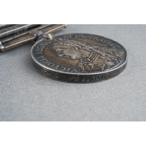 53 - A Queens South Africa Medal to Pte Davis Somerset Light Infantry, who was wounded at Colenso 

Queen... 