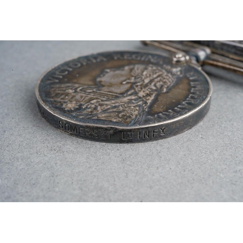 53 - A Queens South Africa Medal to Pte Davis Somerset Light Infantry, who was wounded at Colenso 

Queen... 