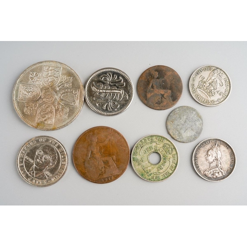 107 - Assorted coins and tokens comprising Victorian 1897 shilling, a Elizabeth II Five Shilling, a 1936 B... 