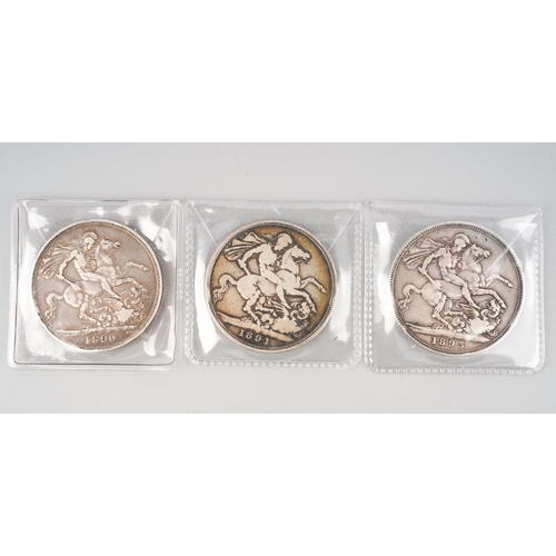 120 - An 1890 crown, together with an 1891 crown and an 1893 crown