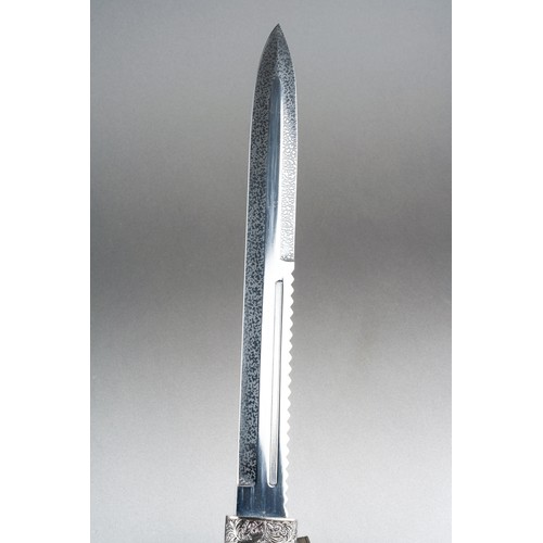 5 - Scottish Dirk with fullered double edged blade 293mm in length, no makers mark. Black resin grip. Ov... 