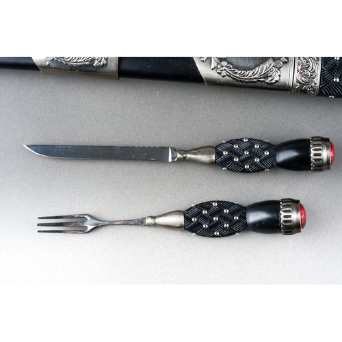 5 - Scottish Dirk with fullered double edged blade 293mm in length, no makers mark. Black resin grip. Ov... 