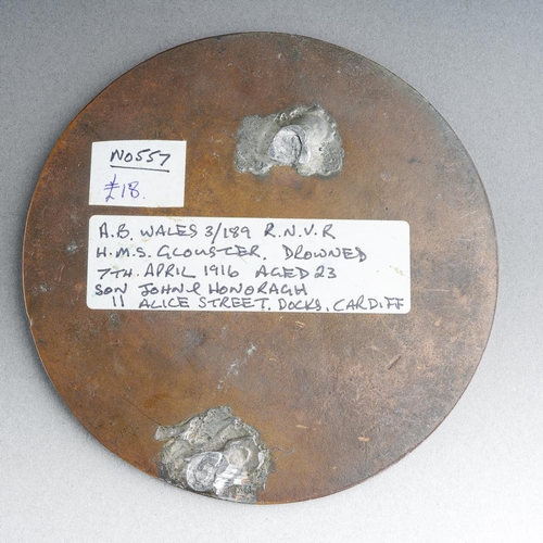 11 - WWI bronze Death Plaque / Penny awarded to George Christopher Carey [1]

Note: A.B Wales 3\189 R.N.V... 