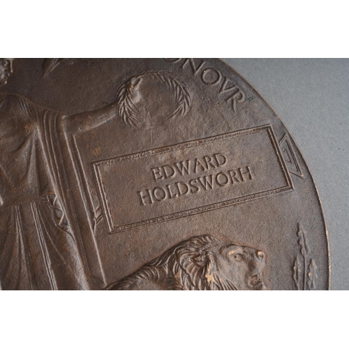 13 - WWI bronze Death Plaque / Penny awarded to Edward Holsworh [1]