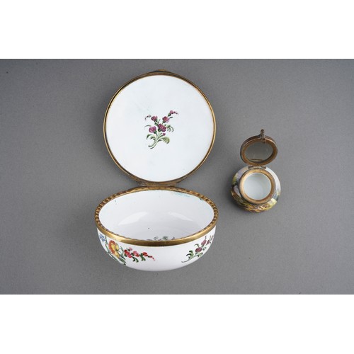 41 - A 19th century Continental enamel circular trinket box with hinged lid, decorated with a shepherd an... 