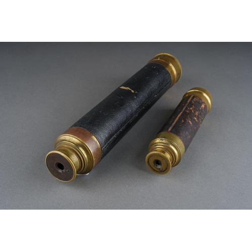 58 - A 19th Century four-draw leather covered brass telescope, approx 81 cm long, unmarked and another th... 