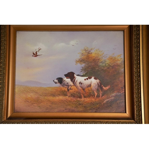 200 - A pair of Crown Devon Fieldings rectangular plaques hand painted with scenes of gun dogs and game in... 