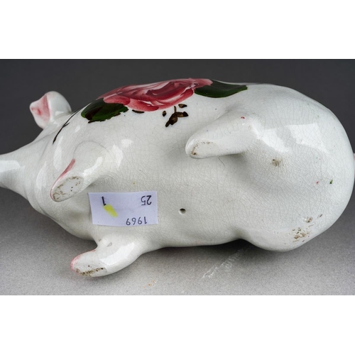 244 - An early 20th Century small Wemyss Ware Cabbage Roses Pig, circa 1900, impressed WEMYSS under right ... 