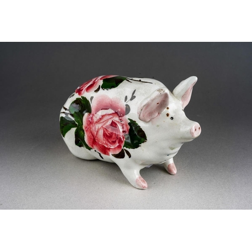 An early 20th Century small Wemyss Ware Cabbage Roses Pig, circa 1900, impressed WEMYSS, circa 16cm long approx [1]