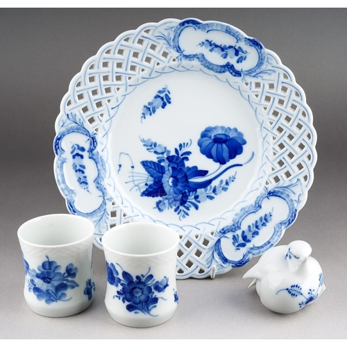 247 - A group of four Royal Copenhagen blue and white to include: a pair of goblets decorated with flowers... 