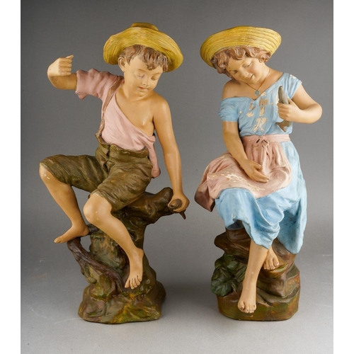 251 - Two early 20th Century Goldschneider Reproduction Reservee polychrome terracotta large figures inclu... 