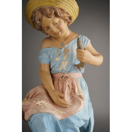 251 - Two early 20th Century Goldschneider Reproduction Reservee polychrome terracotta large figures inclu... 