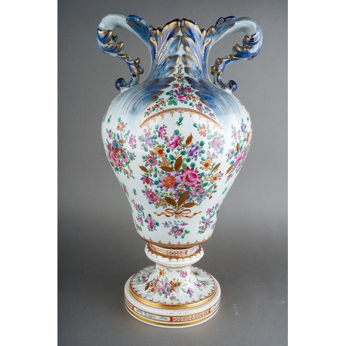 253 - A French Edme Samson of Paris large two handled Chinoiserie Armorial vase, Famille Rose decoration w... 
