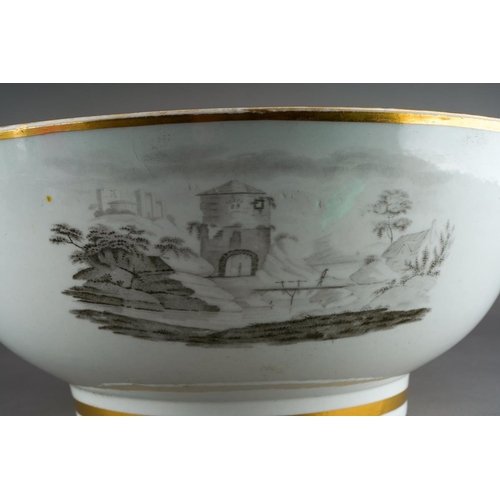 254 - An early 19th Century Chamberlain Worcester large punch bowl decorated with large bat prints of past... 