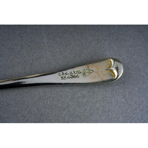 257 - An early 20th Century silver plate quatre foil shaped Officers Mess cruet stand with loop handle, th... 