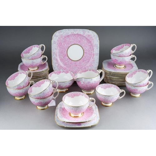 259 - An Art Deco Paragon Pink Hydrangea pattern tea set, replica pattern originally produced for HM Queen... 