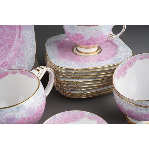 259 - An Art Deco Paragon Pink Hydrangea pattern tea set, replica pattern originally produced for HM Queen... 
