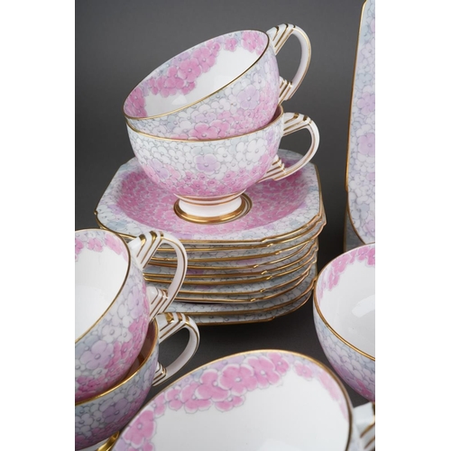 259 - An Art Deco Paragon Pink Hydrangea pattern tea set, replica pattern originally produced for HM Queen... 