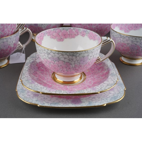 259 - An Art Deco Paragon Pink Hydrangea pattern tea set, replica pattern originally produced for HM Queen... 