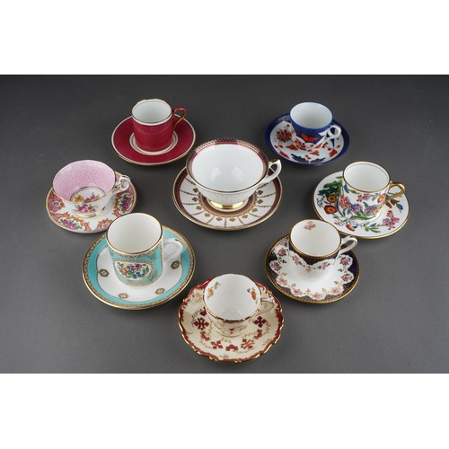 264 - A group of eight mostly British 20th/21st century assorted cups and saucers, comprising three Wedgwo... 