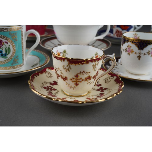 264 - A group of eight mostly British 20th/21st century assorted cups and saucers, comprising three Wedgwo... 