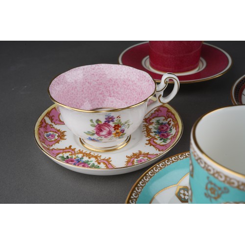 264 - A group of eight mostly British 20th/21st century assorted cups and saucers, comprising three Wedgwo... 