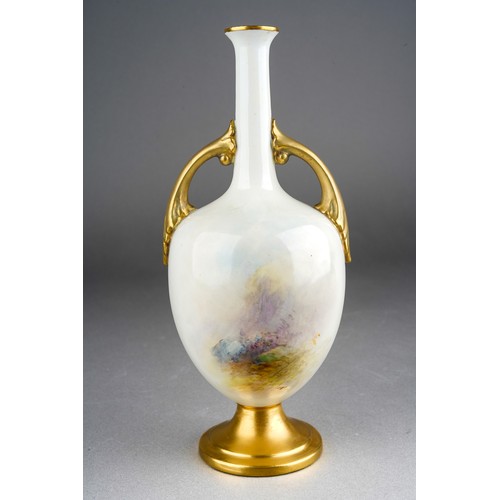 272 - A Royal Worcester porcelain twin handled ovoid vase decorated with Highland cattle by Harry Stinton,... 
