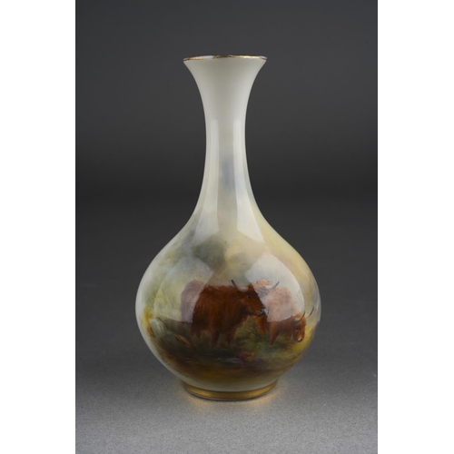 273 - A Royal Worcester miniature onion shaped vase decorated with Highland cattle by Harry Stinton, signe... 