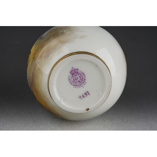 273 - A Royal Worcester miniature onion shaped vase decorated with Highland cattle by Harry Stinton, signe... 