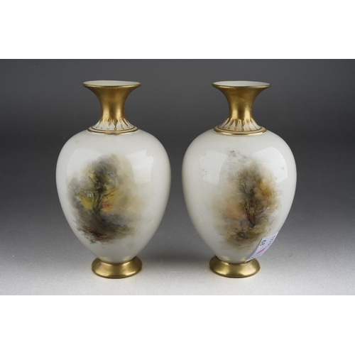 274 - A pair of Royal Worcester ovoid vases painted with cock and hen pheasants on an ivory ground by Jame... 