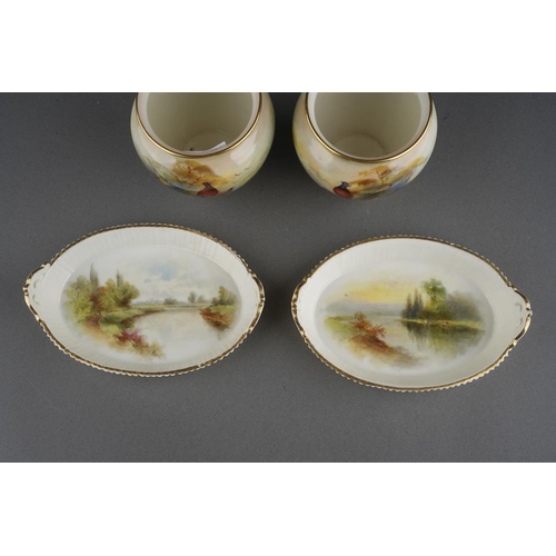 275 - A pair of Royal Worcester squat baluster vases painted with cock and hen pheasants, one signed A. Wa... 
