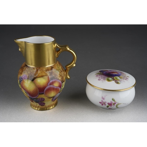 277 - A Royal Worcester porcelain fruit and flower painted ivory trinket box and cover of circular form, p... 