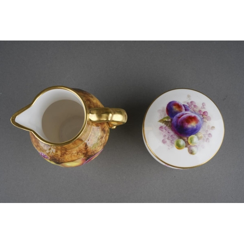 277 - A Royal Worcester porcelain fruit and flower painted ivory trinket box and cover of circular form, p... 