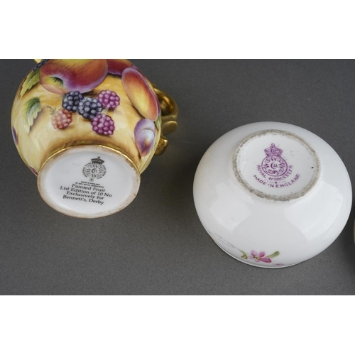 277 - A Royal Worcester porcelain fruit and flower painted ivory trinket box and cover of circular form, p... 