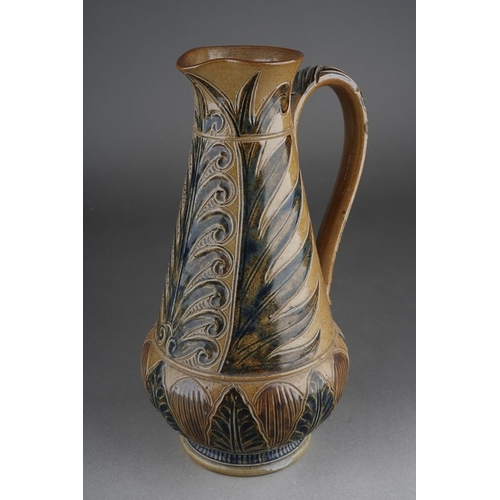 285 - A late 19th century Doulton Lambeth Arthur B. Barlow conical stoneware jug with rounded belly, incis... 