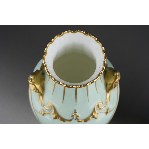 286 - Two pieces of floral decorated Royal Crown Derby, comprising a pale blue baluster vase with frilled ... 