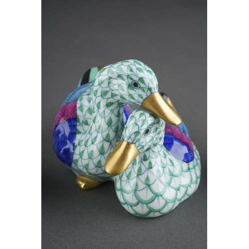 288 - Three Herend green fish scale animal figures, comprising mouse 15304/VHV, height 5.5cm approx, a sea... 