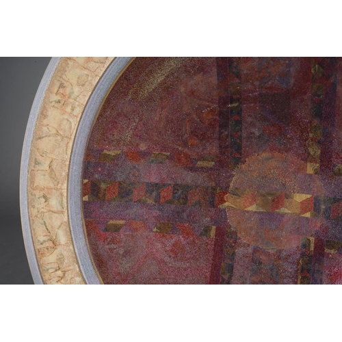 292 - TONY LAVERICK (born 1961); a lustre and matt porcelain shallow dish with polychrome decoration, pain... 